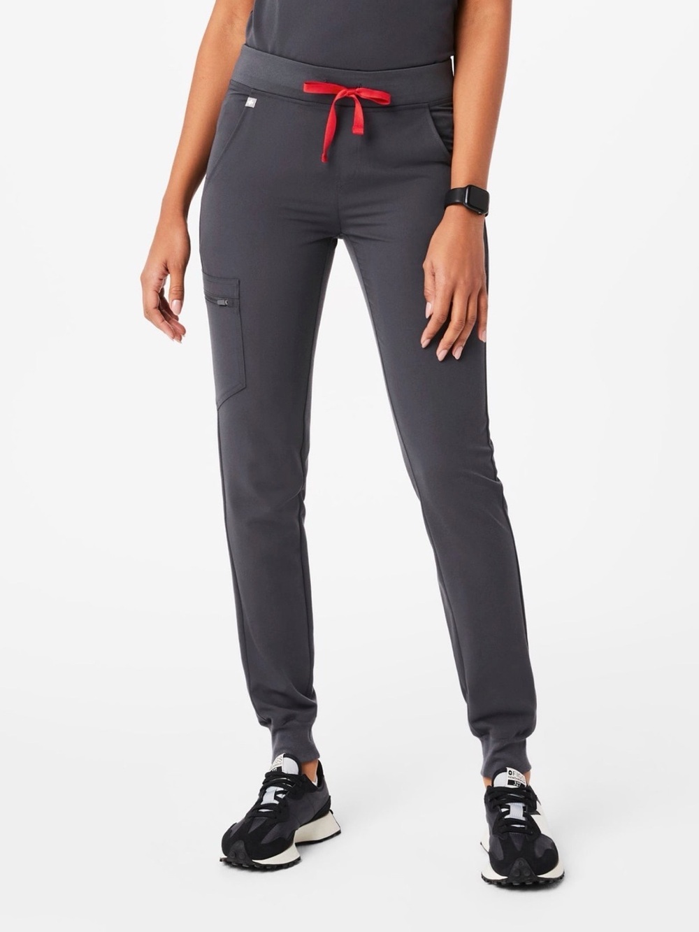 Figs Women's Charcoal Zamora Jogger Pants with Red Drawstring